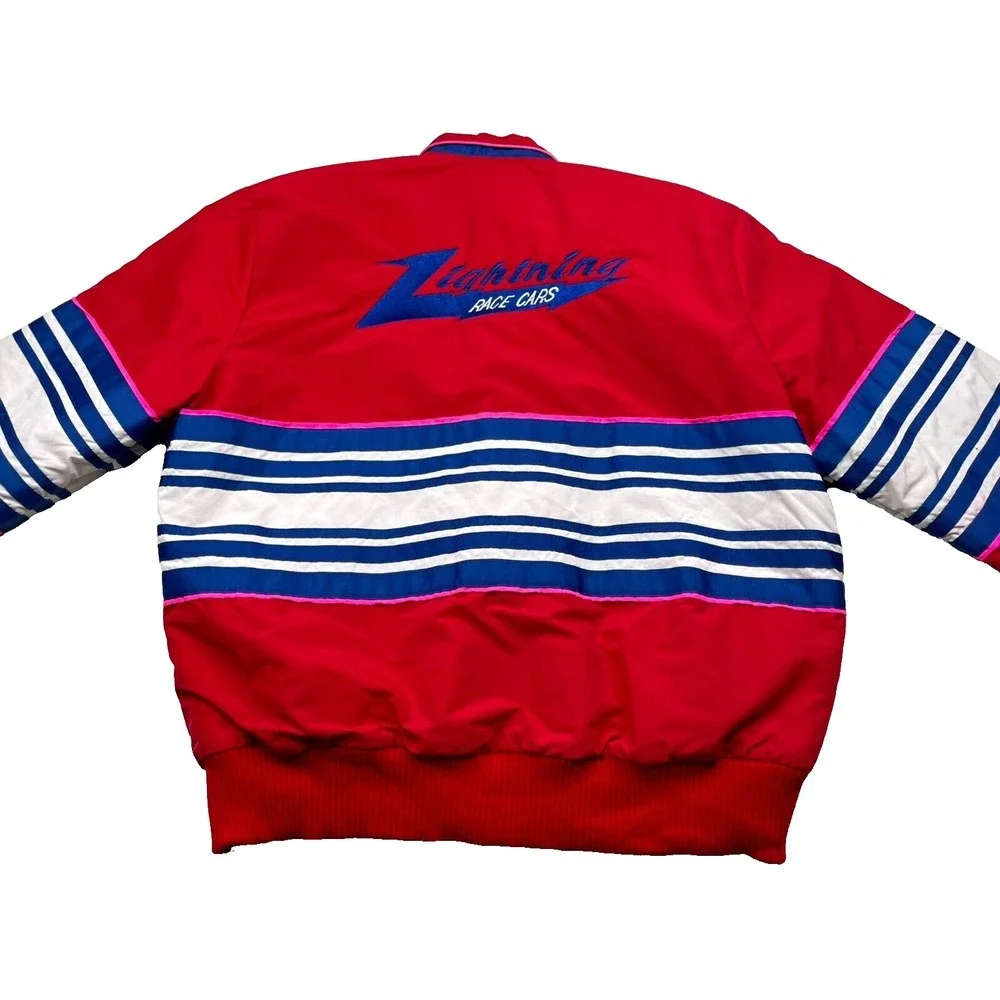 Vintage Lightning Race Cars Pat Design 500 Racewear Jacket Large Red Wrap Around